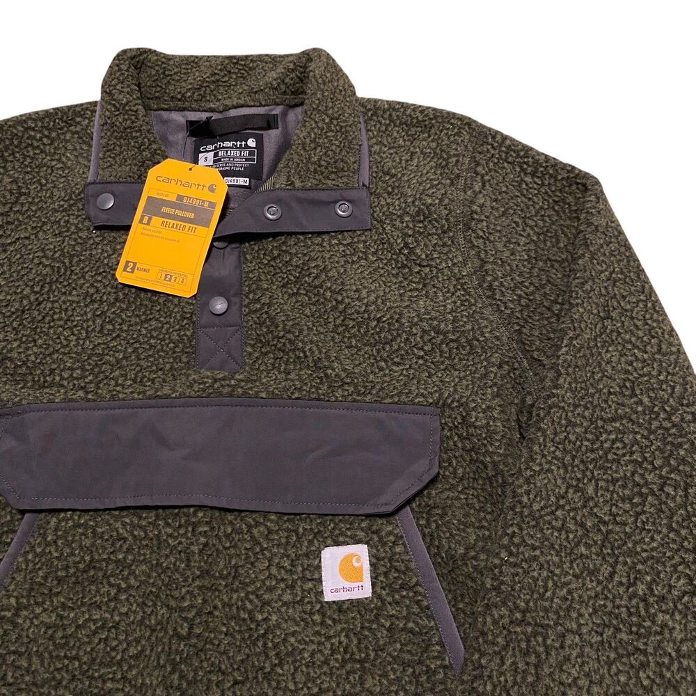 NEW Men’s Carhartt Fleece Pullover Sweater Sweatshirt Snap T Jacket Coat Green S